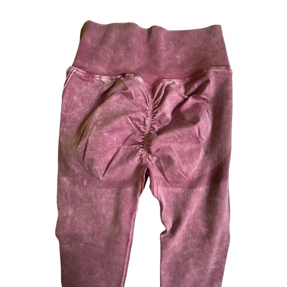 Pink Acid Wash Seamless Crop Top & Scrunch Butt Leggings Set Large Yoga Gym Sexy - Picture 5 of 8